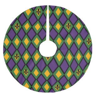 Mardi Gras Diamond Pattern With Fleur De Lis Brushed Polyester Tree Skirt