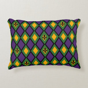 Mardi Gras Diamond Pattern With Fleur De Lis Decorative Pillow