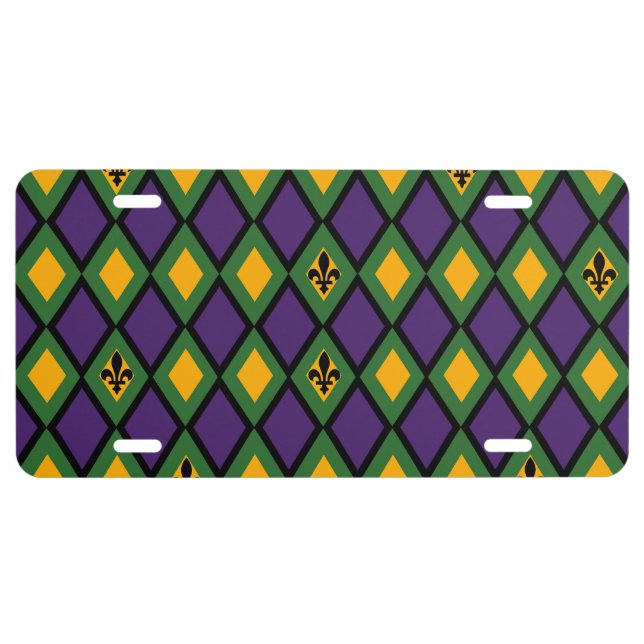 Mardi Gras Diamond Pattern With Fleur De Lis License Plate (Front)