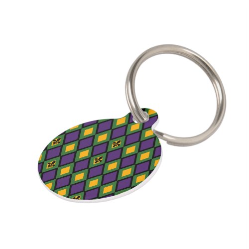 Mardi Gras Diamond Pattern With Fleur De Lis Pet Name Tag