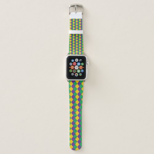 Mardi Gras Diamond Seamless Pattern Violet Yello Apple Watch Band