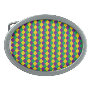 Mardi Gras Diamonds: Vibrant Festive Pattern Belt Buckle