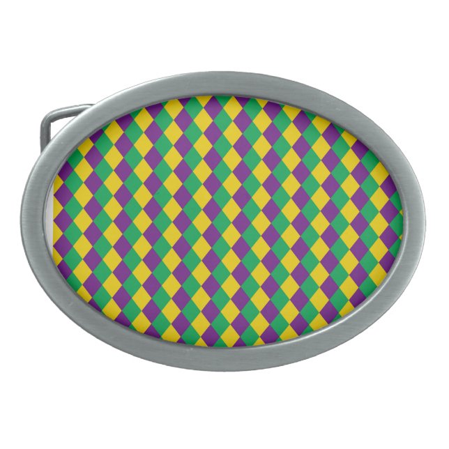 Mardi Gras Diamonds: Vibrant Festive Pattern Belt Buckle (Front)