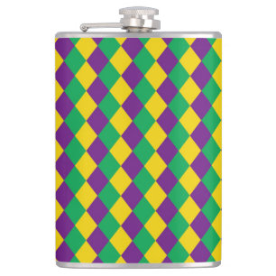 Mardi Gras Diamonds: Vibrant Festive Pattern Flask