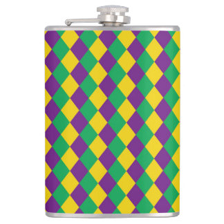 Mardi Gras Diamonds: Vibrant Festive Pattern Flask