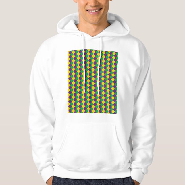 Mardi Gras Diamonds: Vibrant Festive Pattern Hoodie (Front)