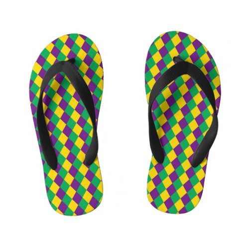 Mardi Gras Diamonds Vibrant Festive Pattern Kids Flip Flops