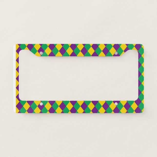 Mardi Gras Diamonds: Vibrant Festive Pattern License Plate Frame (Front)