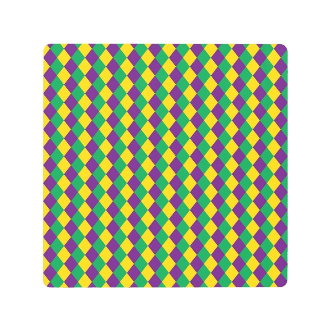 Mardi Gras Diamonds: Vibrant Festive Pattern Metal Print (Front)