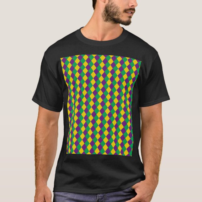 Mardi Gras Diamonds: Vibrant Festive Pattern T-Shirt (Front)