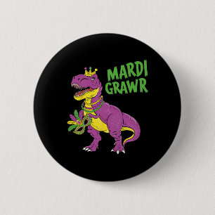 Mardi Gras Dinosaur T-rex Mardi Grawr For Kids Tod Button