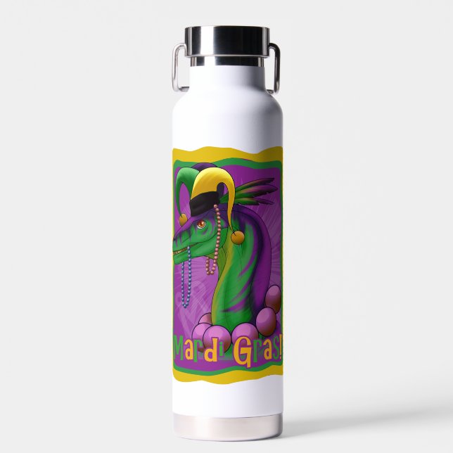 Mardi Gras Dinosaur Water Bottle (Front)
