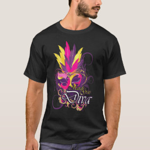 Mardi Gras Diva Feather Mask Pink Purple T-Shirt