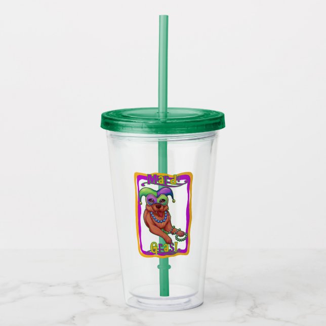 Mardi Gras Dog Acrylic Tumbler (Front)