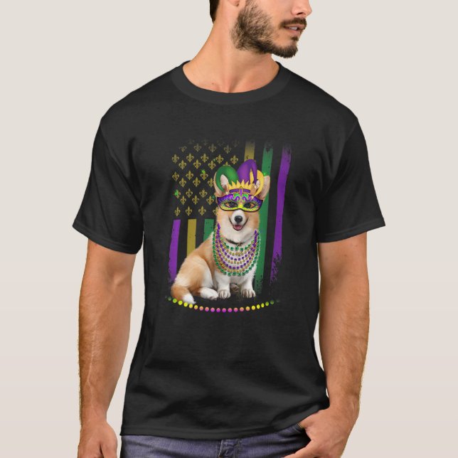 Mardi Gras Dog Carnival Corgi Dog Jester Pet Puppy T-Shirt (Front)