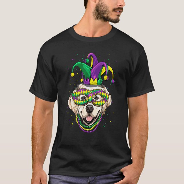 Mardi Gras Dog Carnival Golden Retriever Jester Do T-Shirt (Front)