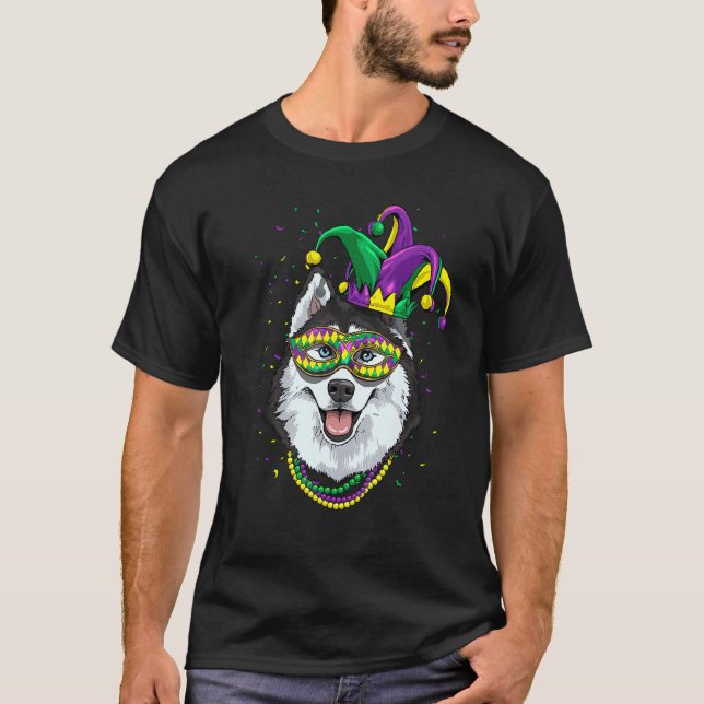 Mardi Gras Dog Carnival Siberian Husky Jester Husk T-Shirt (Front)