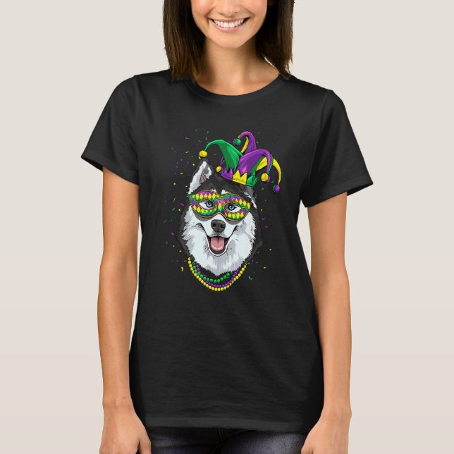 Mardi Gras Dog Carnival Siberian Husky Jester Husk T-Shirt (Front)