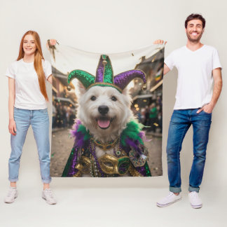 Mardi Gras Dog Jester Costume Fleece Blanket