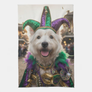 Mardi Gras Dog Jester Costume Kitchen Towel