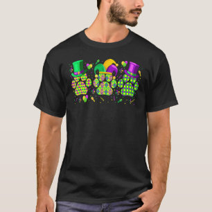 Mardi Gras Dog Paw Print Dog Mom Dad Pet Funny Cut T-Shirt