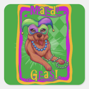 Mardi Gras Dog Square Sticker