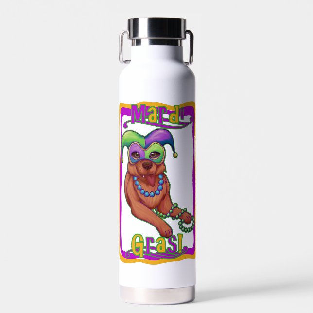 Mardi Gras Dog Water Bottle (Front)