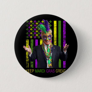 Mardi Gras Donald Trump Great Again American Flag Button