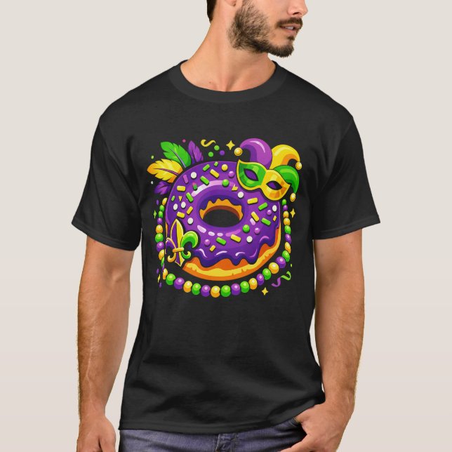 Mardi Gras Donut Lover Mask Beads Pastry Kid Women T-Shirt (Front)