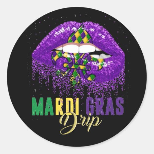 Mardi Gras Drip Classic Round Sticker
