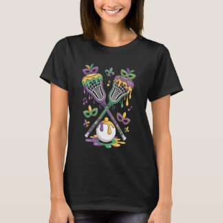 Mardi Gras Drip Lacrosse Men Boys Lax Player Meme  T-Shirt