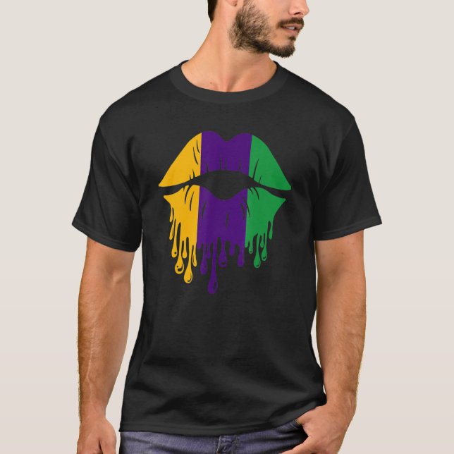 Mardi Gras Dripping Lip New Orleans Party Costume T-Shirt (Front)