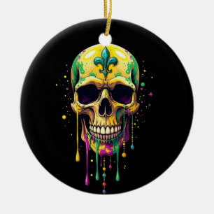 Mardi Gras Dripping Skull New Orleans Carnival   Ceramic Ornament