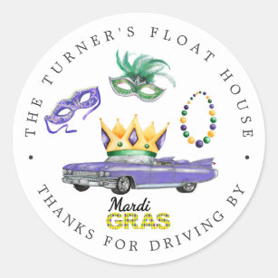 Mardi Gras   Drive-By Parade Throw Thank You Favor Classic Round Sticker