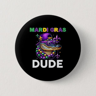 Mardi Gras Dude Alligator Mardigator Crocodile Kid Button