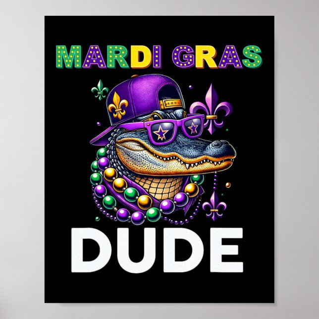 Mardi Gras Dude Alligator Mardigator Crocodile Kid Poster (Front)