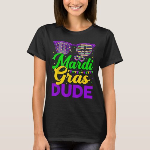 Mardi Gras Dude Funny Fleur De Lys Sunglasses T_Shirt