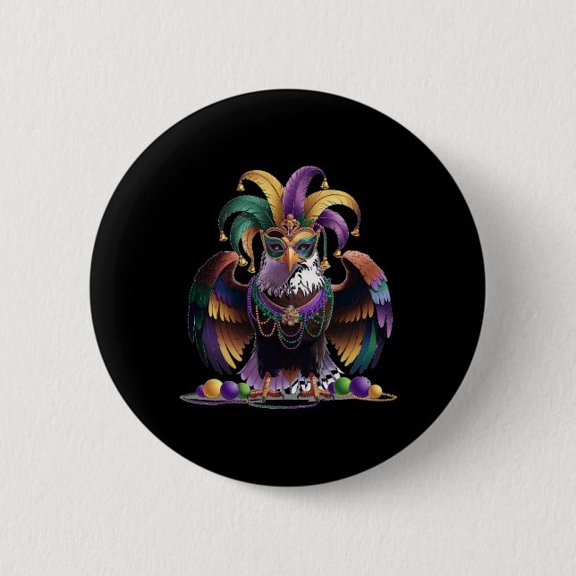 Mardi Gras Eagle Funny Mardi Gras Costume Men Wome Button (Front)