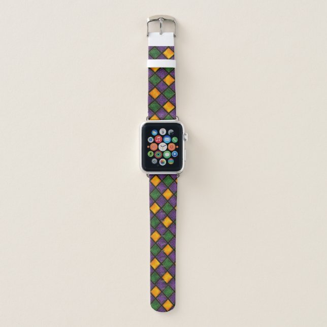 Mardi Gras Easter Purple Green Gold Cute Girly Apple Watch Band (Front)