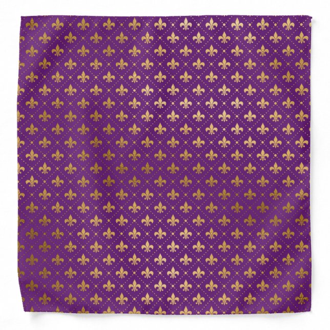 Mardi Gras Elegant Golden Fleur De Lis Squares Bandana (Front)