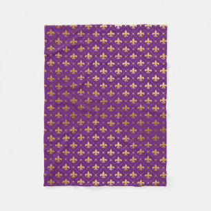 Mardi Gras Elegant Golden Fleur De Lis Squares Fleece Blanket