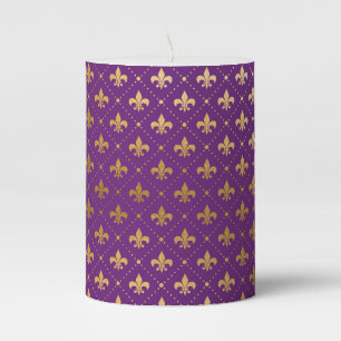 Mardi Gras Elegant Golden Fleur De Lis Squares Pillar Candle