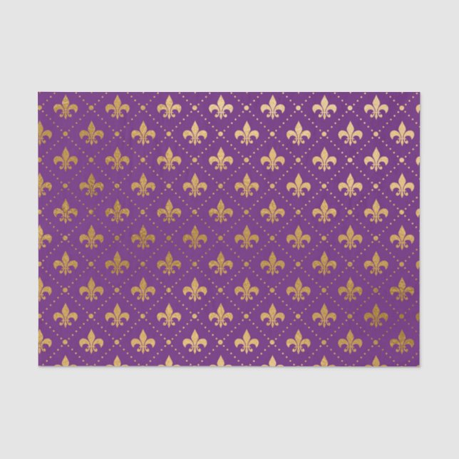 Mardi Gras Elegant Golden Fleur De Lis Squares Tissue Paper (Front)