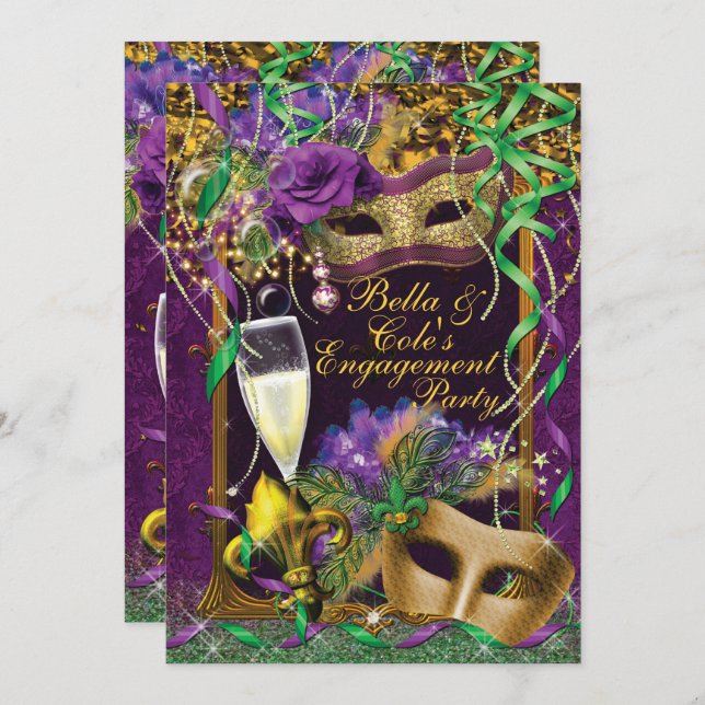 Mardi Gras Engagement Party Invitation (Front/Back)
