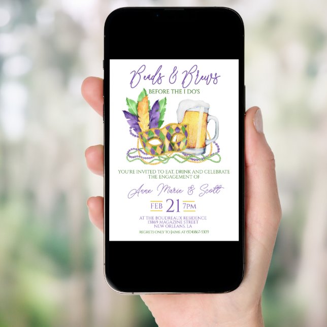 Mardi Gras Engagement Party Invitation (Front Digital)