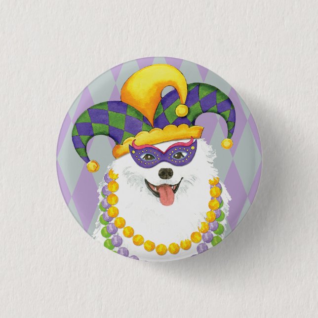 Mardi Gras Eskie Pinback Button (Front)