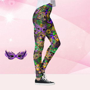 Mardi Gras Everything Beads Masks Party Leggings