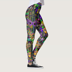 Mardi Gras Everything Beads Masks Party Leggings