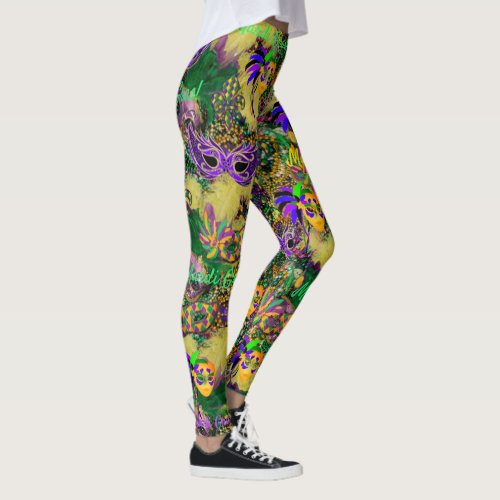 Mardi Gras Everything Beads Masks Party Leggings