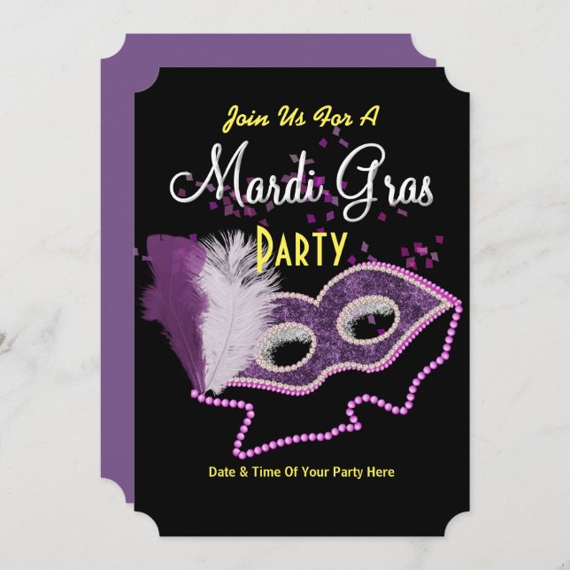 Mardi Gras Fancy Mask Party Invite (Front/Back)